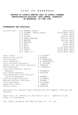 Ordinary Meeting of Council Has Been Scheduled for on WEDNESDAY 13 JULY 1994