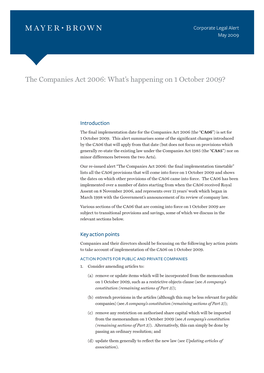 The Companies Act 2006: What's Happening on 1 October 2009?