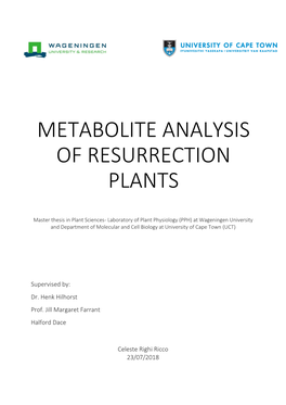 Metabolite Analysis of Resurrection Plants