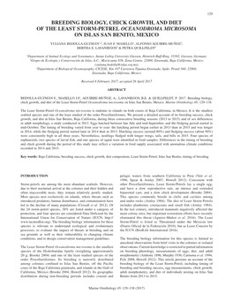 Breeding Biology, Chick Growth, and Diet of the Least Storm-Petrel Oceanodroma Microsoma on Islas San Benito, Mexico