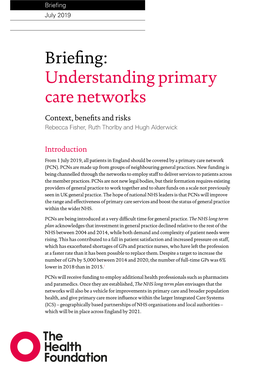 Briefing: Understanding Primary Care Networks