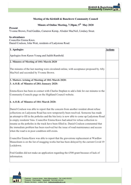 Meeting of the Kirkhill & Bunchrew Community Council Minute Of