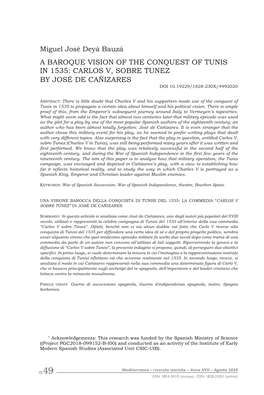 Miguel José Deyá Bauzá a BAROQUE VISION of the CONQUEST of TUNIS in 1535: CARLOS V, SOBRE TUNEZ by JOSÉ DE CAÑIZARES*