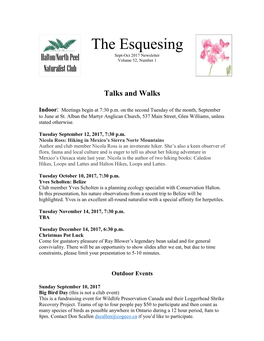 The Esquesing Sept-Oct 2017 Newsletter Volume 52, Number 1