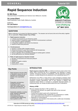 Rapid Sequence Induction