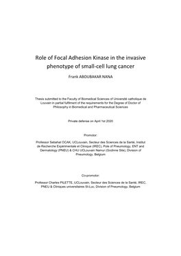 Role of Focal Adhesion Kinase in the Invasive Phenotype of Small-Cell Lung Cancer