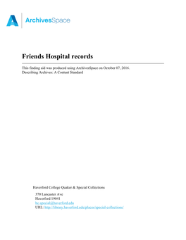 Friends Hospital Records