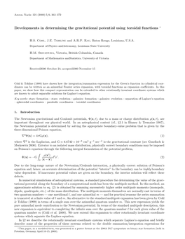 Developments in Determining the Gravitational Potential Using Toroidal Functions ∗