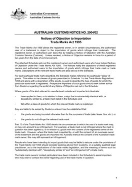 Australian Customs Notice 2004/02