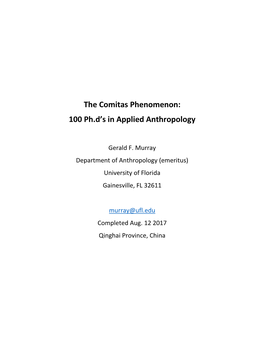 The Comitas Phenomenon: 100 Ph.D's in Applied Anthropology