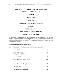 The Official Gazette 20Th October, 2006 Legal Supplement – B