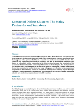 Contact of Dialect Clusters: the Malay Peninsula and Sumatera