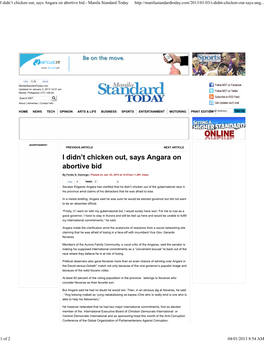 I Didn't Chicken Out, Says Angara on Abortive