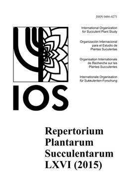 Repertorium Plantarum Succulentarum LXVI (2015) Ashort History of Repertorium Plantarum Succulentarum
