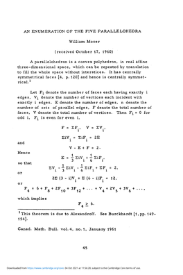 AN ENUMERATION of the FIVE PARALLELOHEDRA William Moser