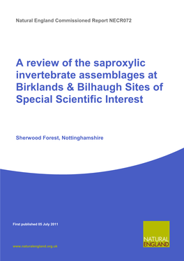 A Review of the Saproxylic Invertebrate Assemblages at Birklands & Bilhaugh Sites of Special Scientific Interest