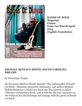 BANDS of DIXIE Magazine France Issue #91 March/April 2013 English Translation MICHAEL BUFFALO SMITH: SOUTH CAROLINA DREAMS by Do