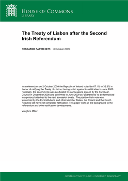 The Treaty of Lisbon After the Second Irish Referendum