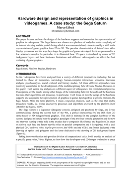 Hardware Design and Representation of Graphics in Videogames. a Case Study: the Sega Saturn Marco Liboà Liboamarco@Hotmail.Com