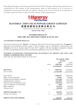 Hanergy Thin Film Power Group Limited 漢能薄膜發電集團