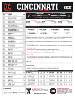 2021 Baseball Game Notes