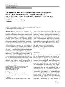 Microsatellite DNA Analysis of Rainbow Trout (Oncorhynchus Mykiss)