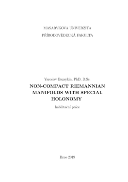 Non-Compact Riemannian Manifolds with Special Holonomy