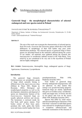 Gasteroid Fungi – the Morphological Characteristics of Selected Endangered and Rare Species Noted in Poland