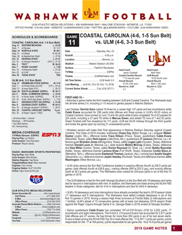 COASTAL CAROLINA (4-6, 1-5 Sun Belt) COASTAL CAROLINA (4-6, 1-5 Sun Belt) Vs