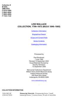Lew Wallace Collection, 1799-1972 (Bulk 1846-1905)