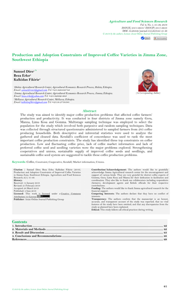 Production and Adoption Constraints of Improved Coffee Varieties in Jimma Zone, Southwest Ethiopia