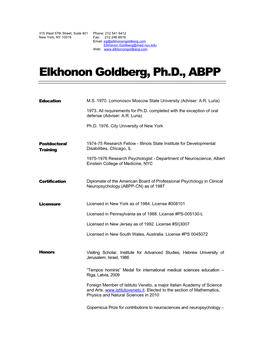 Elkhonon Goldberg, Ph.D., ABPP