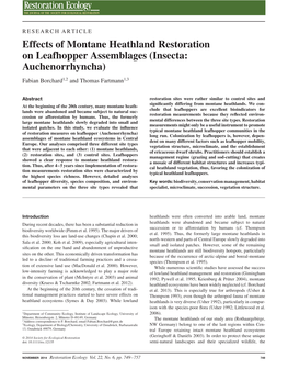 Effects of Montane Heathland Restoration on Leafhopper Assemblages (Insecta: Auchenorrhyncha) Fabian Borchard1,2 and Thomas Fartmann1,3