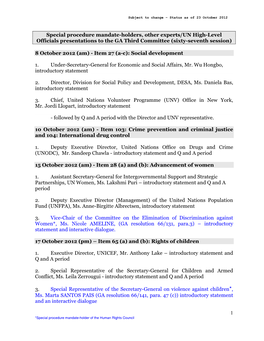 1 Special Procedure Mandate-Holders, Other Experts/UN