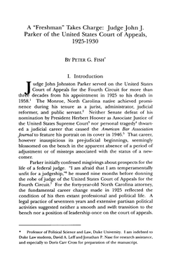 Takes Charge: Judge John J. Parker of the United States Court of Appeals, 1925-1930