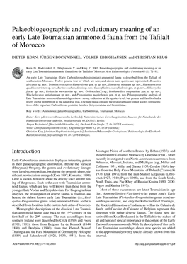 Palaeobiogeographic and Evolutionary Meaning of an Early Late Tournaisian Ammonoid Fauna from the Tafilalt of Morocco