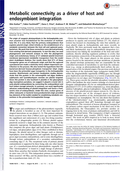 Metabolic Connectivity As a Driver of Host and Endosymbiont Integration