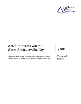 Water Resources Volume II Water Use and Availability 2008