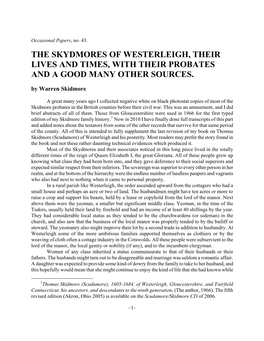 The Skydmores of Westerleigh, Their Lives and Times, with Their Probates and a Good Many Other Sources