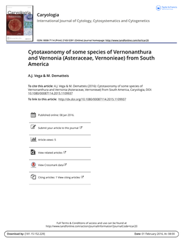 Cytotaxonomy of Some Species of Vernonanthura and Vernonia (Asteraceae, Vernonieae) from South America