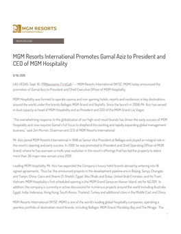MGM Resorts International Promotes Gamal Aziz to President and CEO of MGM Hospitality