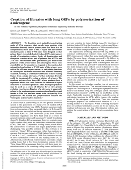 Creation of Libraries with Long Orfs by Polymerization of a Microgene (In Vitro Evolution͞repetitious Polypeptides͞evolutionary Engineering͞molecular Diversity)