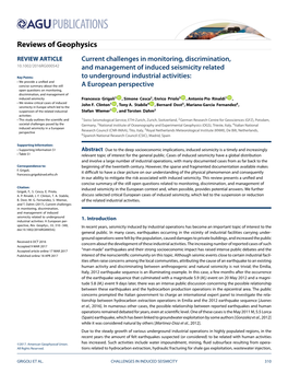 Current Challenges in Monitoring, Discrimination, and Management of Induced Seismicity Related to Underground 1