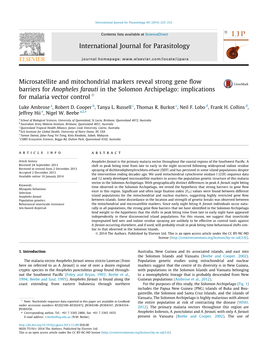 Microsatellite and Mitochondrial Markers Reveal Strong Gene ﬂow Barriers for Anopheles Farauti in the Solomon Archipelago: Implications for Malaria Vector Control Q