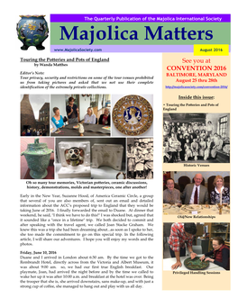 Majolica Matters August 2016