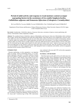 Period of Adult Activity and Response to Wood Moisture Content As Major