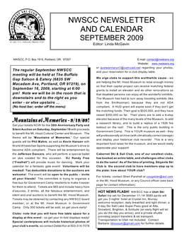 NWSCC NEWSLETTER and CALENDAR SEPTEMBER 2009 Editor: Linda Mcgavin