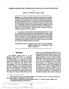 MIDNITE URANIUM MINE - HYDROLOGIC RESEARCH and CHARACTERIZATION' by Barbara C