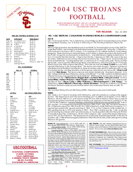 2004 USC Trojans Football-- USC Trojans Combined Team Statistics (As of Dec