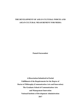 The Development of Asean Cultural Indices and Asean Cultural Measurement for Media